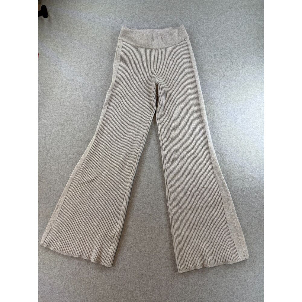 Aerie Women’s Small Gray Ribbed Knit Wide Leg Pull On Lounge Pants 3050